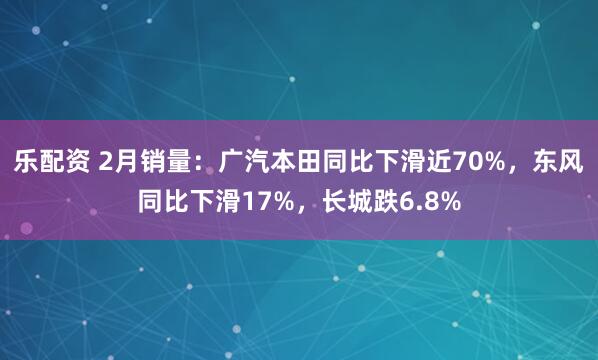 乐配资 2月销量：广汽本田同比下滑近70%，东风同比下滑17%，长城跌6.8%